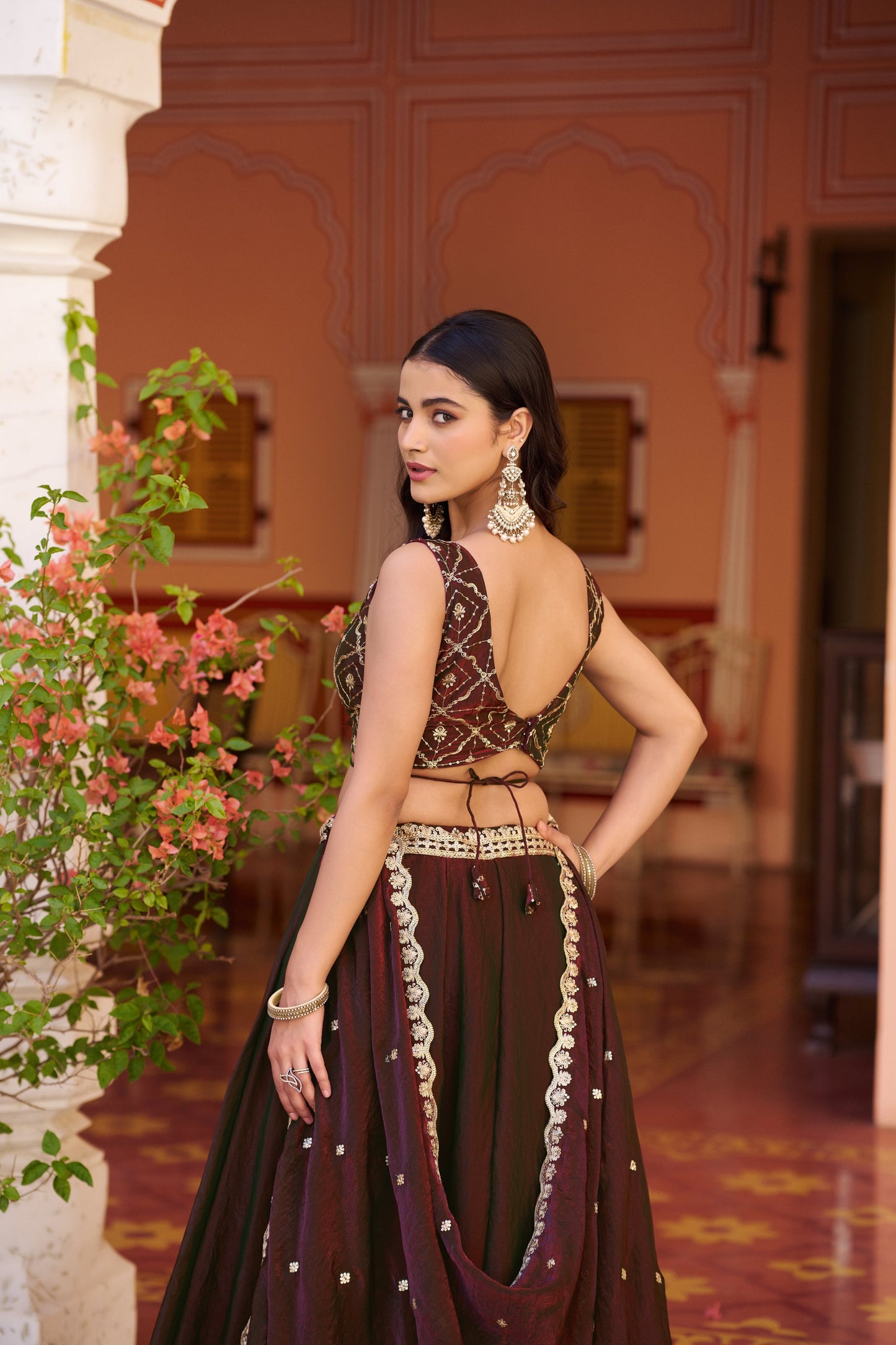 Lorenvalley Fashion Maroon Fendy Satin Sequins and Thread Embroidery Work Lehenga Choli with Dupatta
