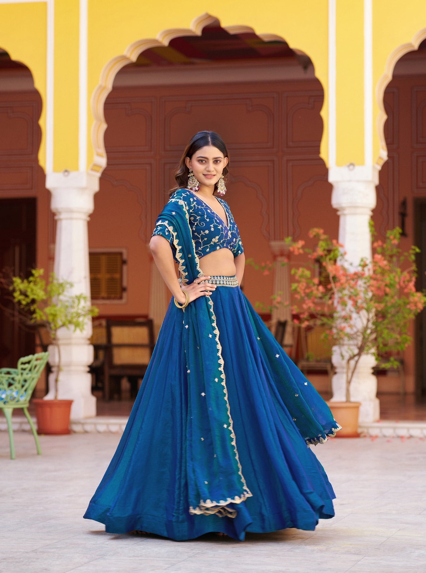 Lorenvalley Fashion Rama Fendy Satin Sequins and Thread Embroidery Work Lehenga Choli with Dupatta