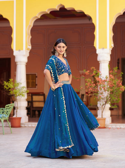 Lorenvalley Fashion Rama Fendy Satin Sequins and Thread Embroidery Work Lehenga Choli with Dupatta