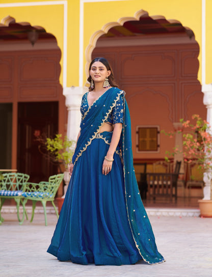 Lorenvalley Fashion Rama Fendy Satin Sequins and Thread Embroidery Work Lehenga Choli with Dupatta