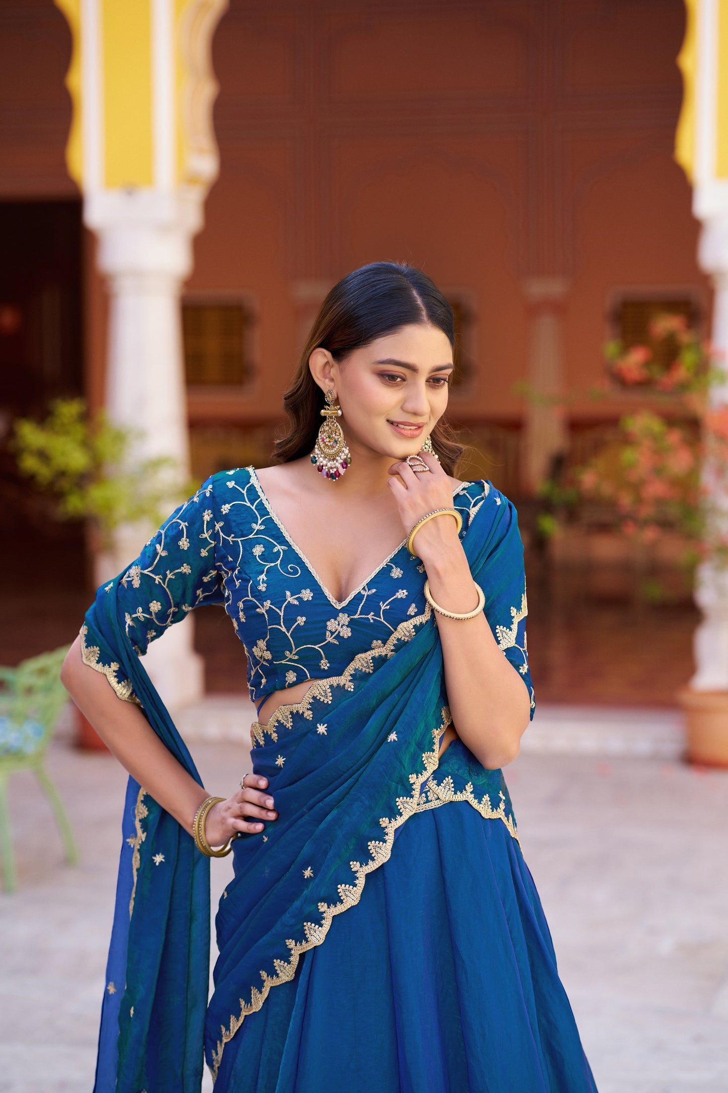 Lorenvalley Fashion Rama Fendy Satin Sequins and Thread Embroidery Work Lehenga Choli with Dupatta