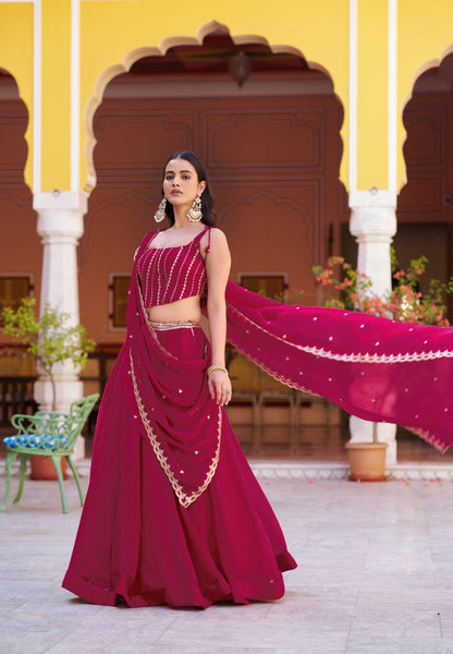 Lorenvalley Fashion Ranipink Fendy Satin Sequins and Thread Embroidery Work Lehenga Choli with Dupatta
