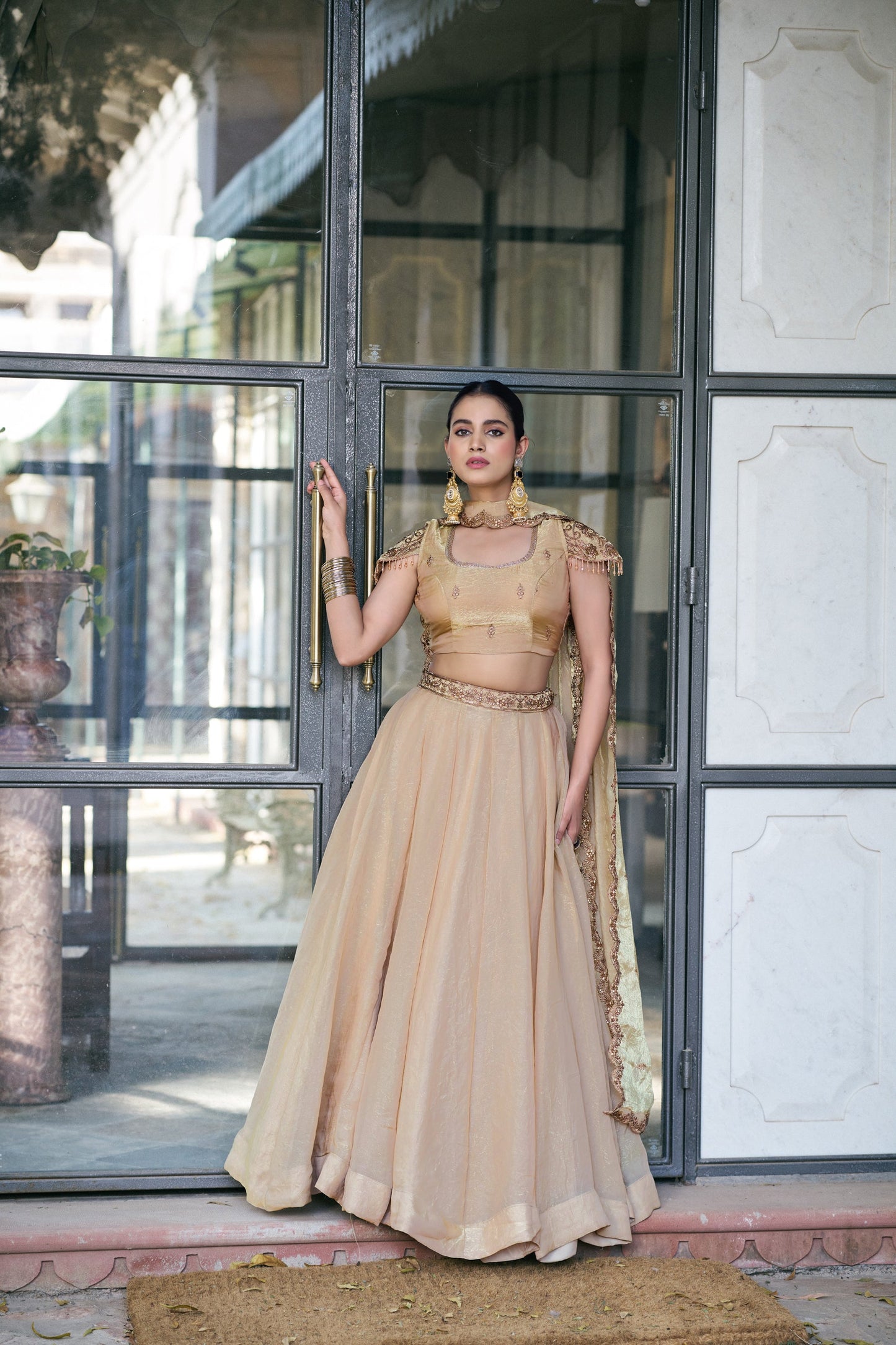 Lorenvalley Fashion Cream Fendi Silk Sequins And Thread Embroidery Work Belt Lehenga Choli With Dupatta