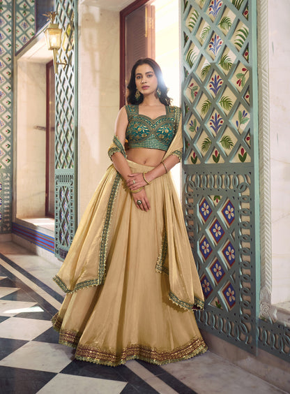 Lorenvalley Fashion Cream Fendi Silk Lace Touch Up Lehenga Choli With Dupatta