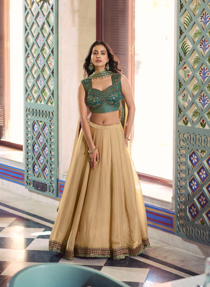Lorenvalley Fashion Cream Fendi Silk Lace Touch Up Lehenga Choli With Dupatta