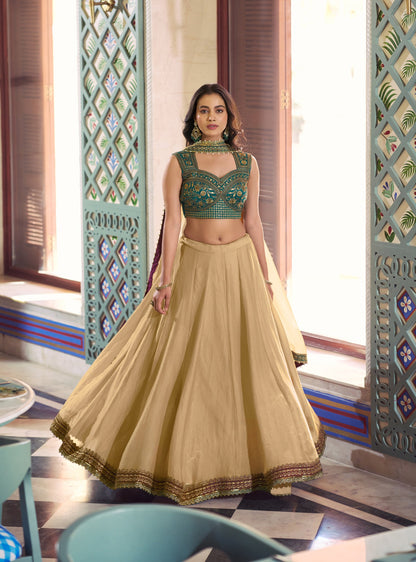 Lorenvalley Fashion Cream Fendi Silk Lace Touch Up Lehenga Choli With Dupatta