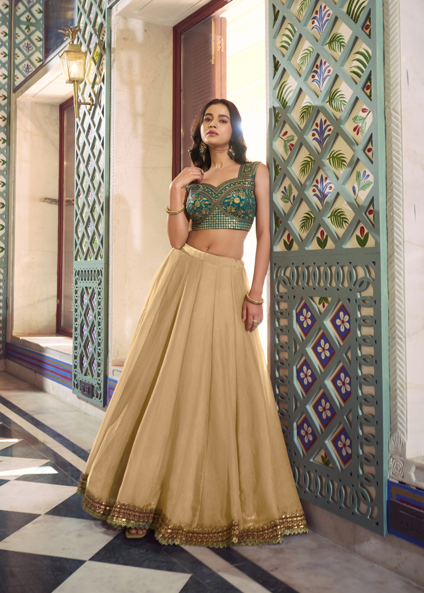 Lorenvalley Fashion Cream Fendi Silk Lace Touch Up Lehenga Choli With Dupatta