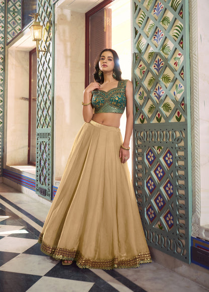 Lorenvalley Fashion Cream Fendi Silk Lace Touch Up Lehenga Choli With Dupatta