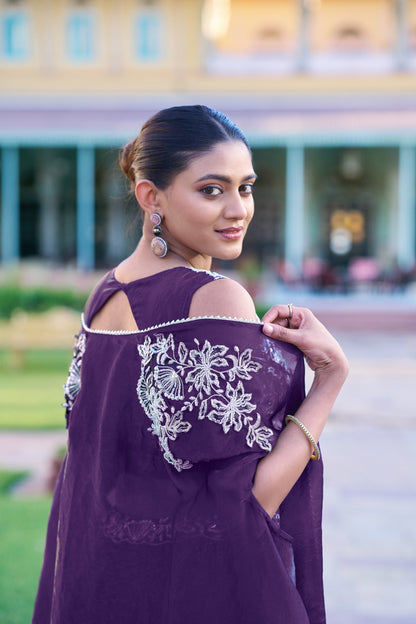 Lorenvalley Fashion Purple Fendy Silk Beads & Sequins and Thread Embroidery Work Belt Lehenga Choli with Shrug