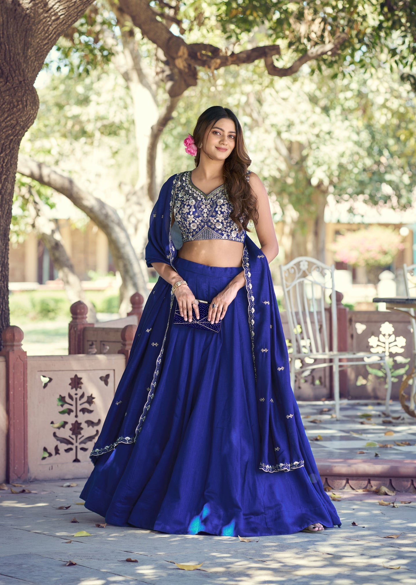 Lorenvalley Fashion Royalblue P.C.Kashmiri Plain Lehenga Choli With Dupatta