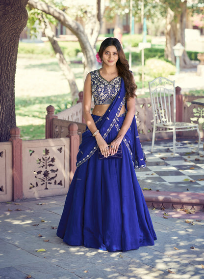Lorenvalley Fashion Royalblue P.C.Kashmiri Plain Lehenga Choli With Dupatta