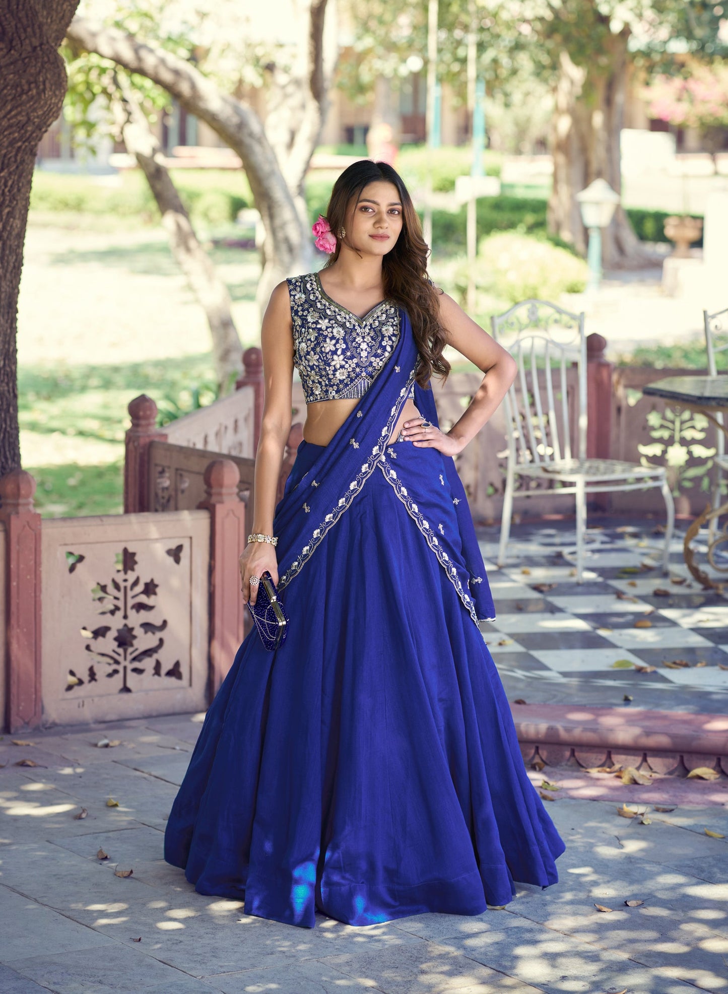 Lorenvalley Fashion Royalblue P.C.Kashmiri Plain Lehenga Choli With Dupatta
