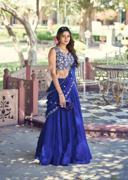 Lorenvalley Fashion Royalblue P.C.Kashmiri Plain Lehenga Choli With Dupatta