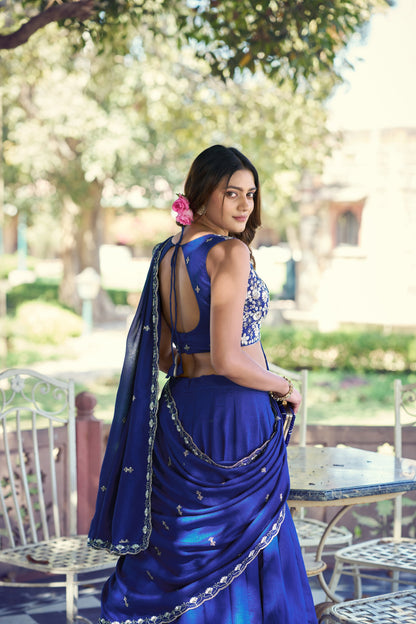 Lorenvalley Fashion Royalblue P.C.Kashmiri Plain Lehenga Choli With Dupatta