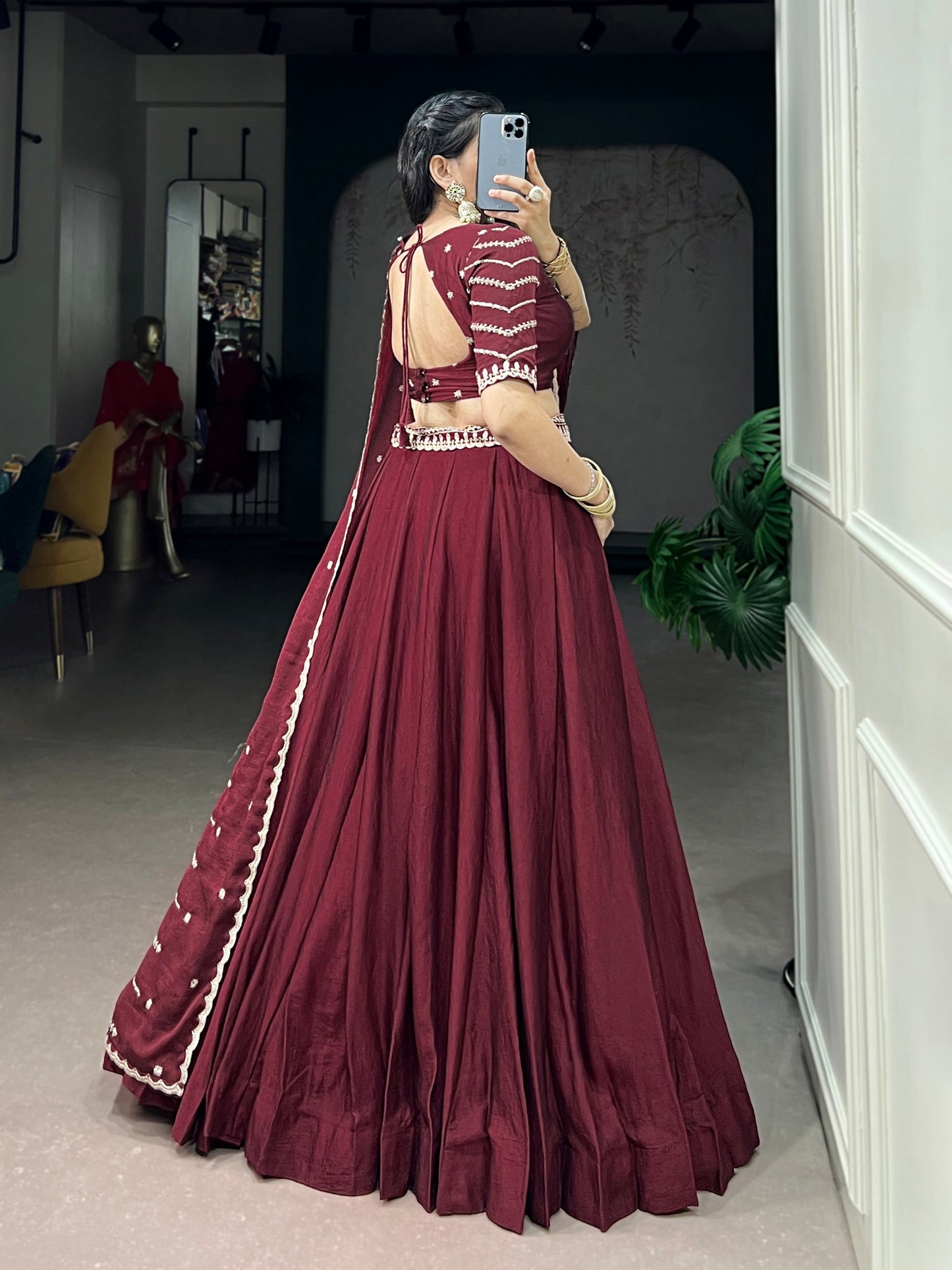 Lorenvalley Fashion Maroon Rangoli Crush Sequins and Thread Embroidery Work Belt Lehenga Choli with Dupatta