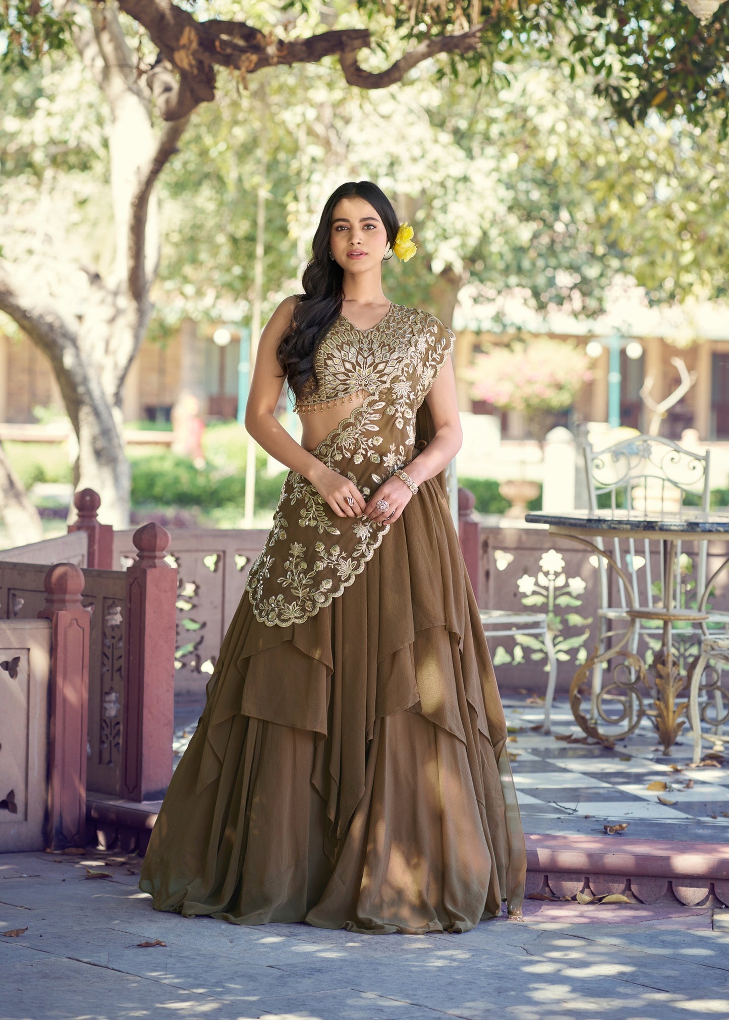 Lorenvalley Fashion Marble Fabric Plain Lehenga Sequins & Intricate Thread Work Choli With Dupatta
