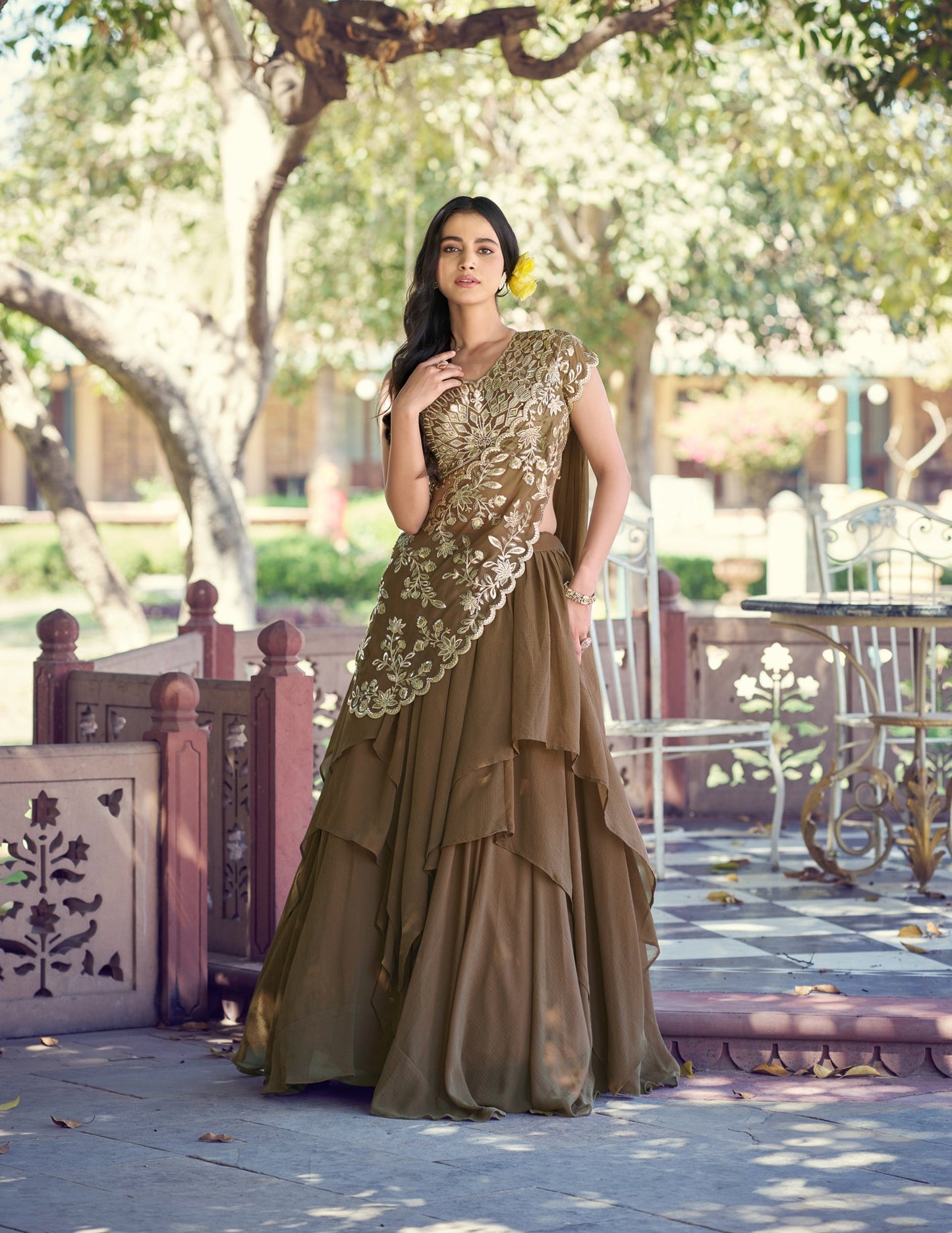 Lorenvalley Fashion Marble Fabric Plain Lehenga Sequins & Intricate Thread Work Choli With Dupatta