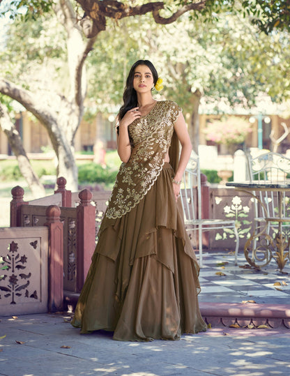 Lorenvalley Fashion Marble Fabric Plain Lehenga Sequins & Intricate Thread Work Choli With Dupatta