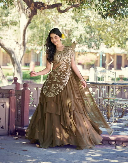 Lorenvalley Fashion Marble Fabric Plain Lehenga Sequins & Intricate Thread Work Choli With Dupatta