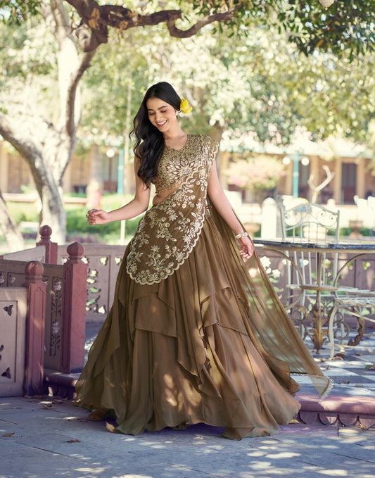 Lorenvalley Fashion Marble Fabric Plain Lehenga Sequins & Intricate Thread Work Choli With Dupatta