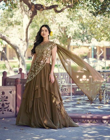 Lorenvalley Fashion Marble Fabric Plain Lehenga Sequins & Intricate Thread Work Choli With Dupatta