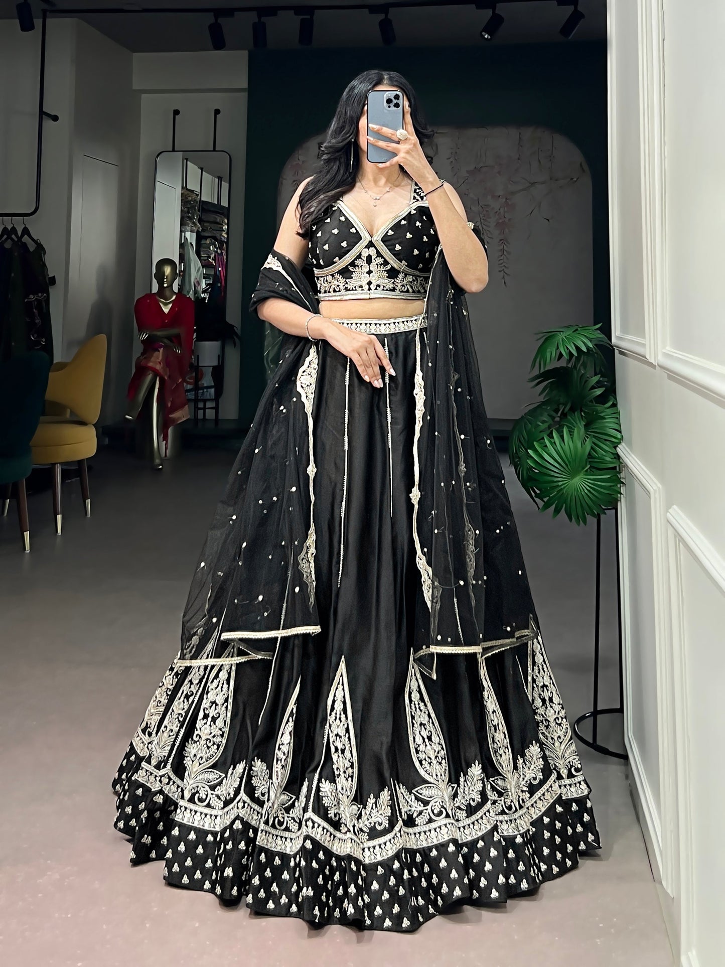 Lorenvalley Fashion Black Naysha Silk Fabric With Thread & Sequins Embroidery Work Lehenga Choli With Dupatta