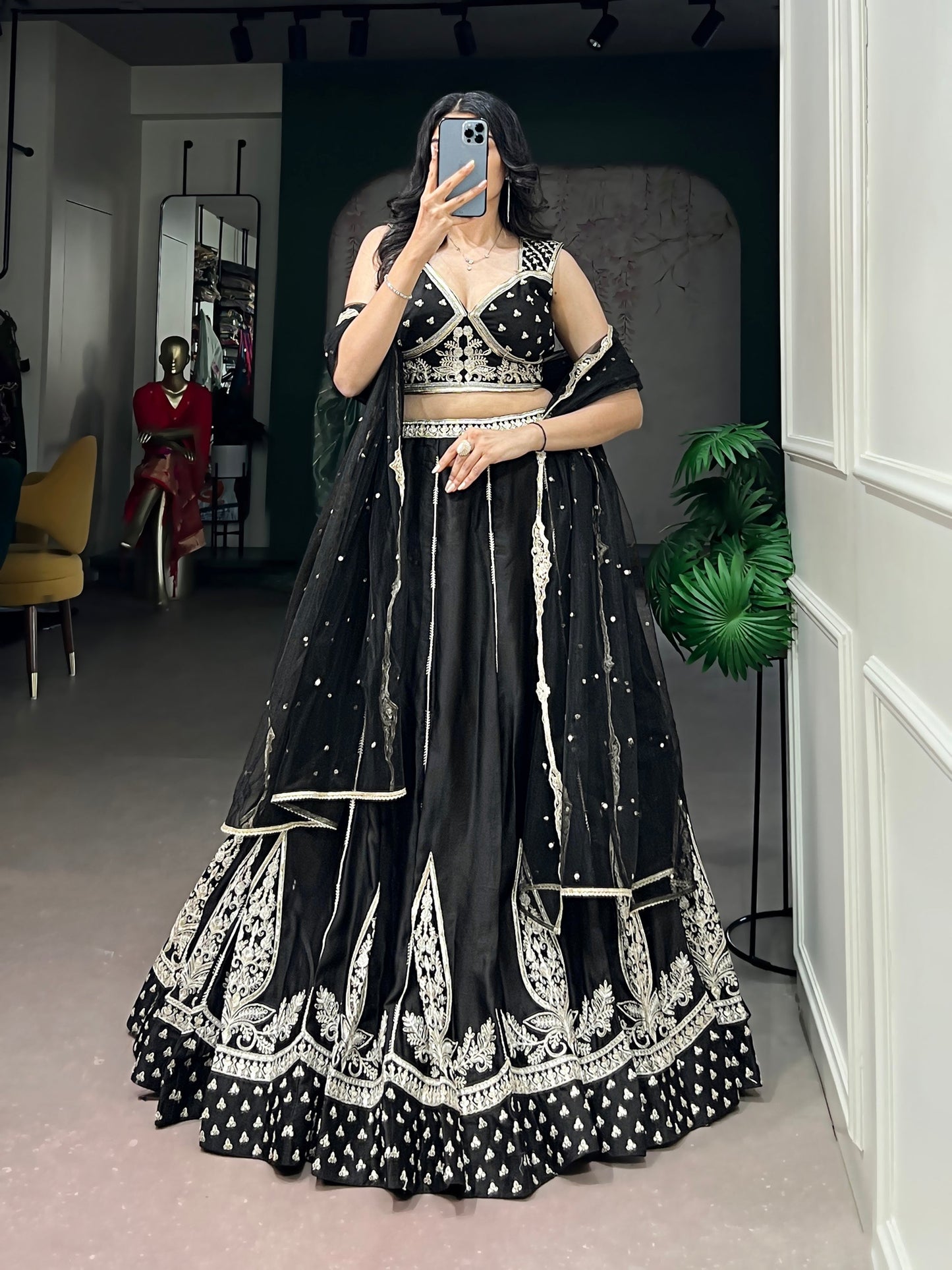 Lorenvalley Fashion Black Naysha Silk Fabric With Thread & Sequins Embroidery Work Lehenga Choli With Dupatta
