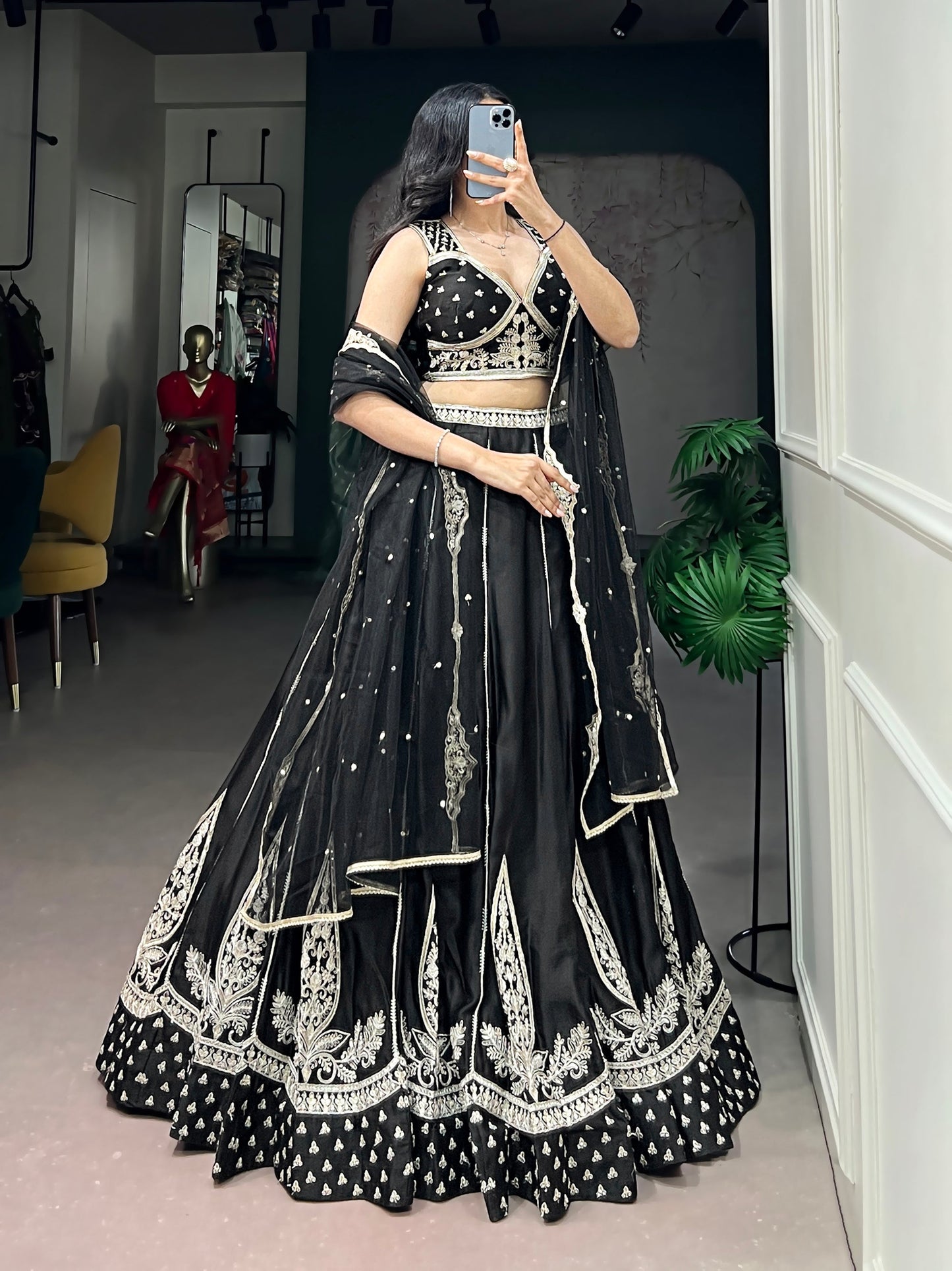 Lorenvalley Fashion Black Naysha Silk Fabric With Thread & Sequins Embroidery Work Lehenga Choli With Dupatta
