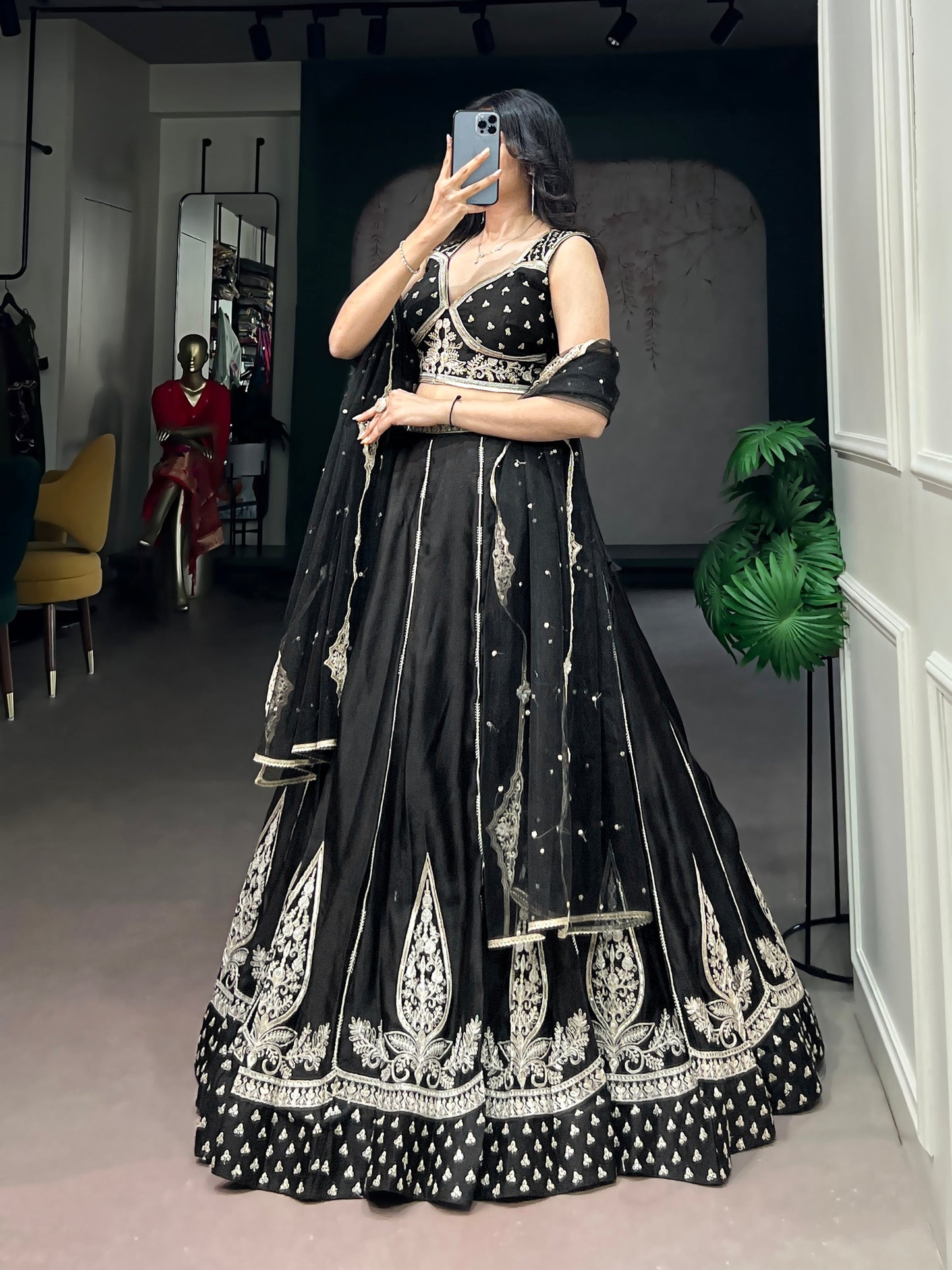 Lorenvalley Fashion Black Naysha Silk Fabric With Thread & Sequins Embroidery Work Lehenga Choli With Dupatta
