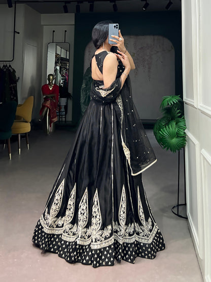 Lorenvalley Fashion Black Naysha Silk Fabric With Thread & Sequins Embroidery Work Lehenga Choli With Dupatta