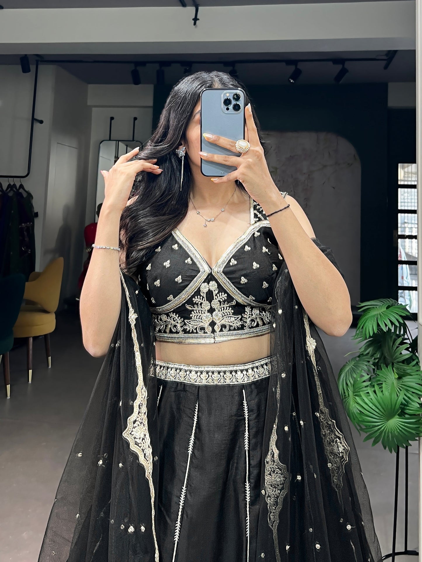 Lorenvalley Fashion Black Naysha Silk Fabric With Thread & Sequins Embroidery Work Lehenga Choli With Dupatta
