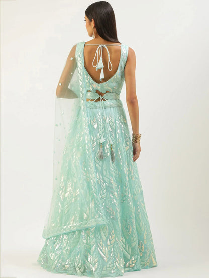 Tulsi Art Outstanding Sky Blue Sequins Net Lehenga Choli With Dupatta