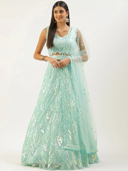 Tulsi Art Outstanding Sky Blue Sequins Net Lehenga Choli With Dupatta