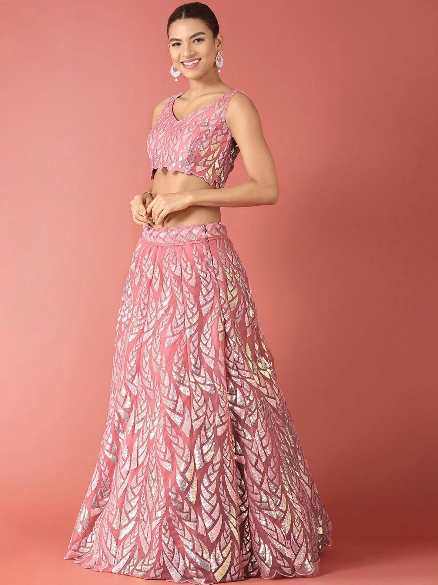 Tulsi Art Fantastic Pink Sequins Net Reception Wear Lehenga Choli With Dupatta