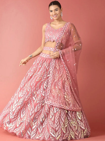 Tulsi Art Fantastic Pink Sequins Net Reception Wear Lehenga Choli With Dupatta