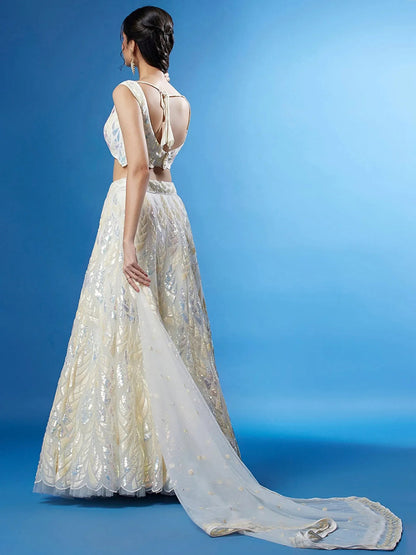 Tulsi Art Beautiful Off-White Sequins Net Engagement Wear Lehenga Choli