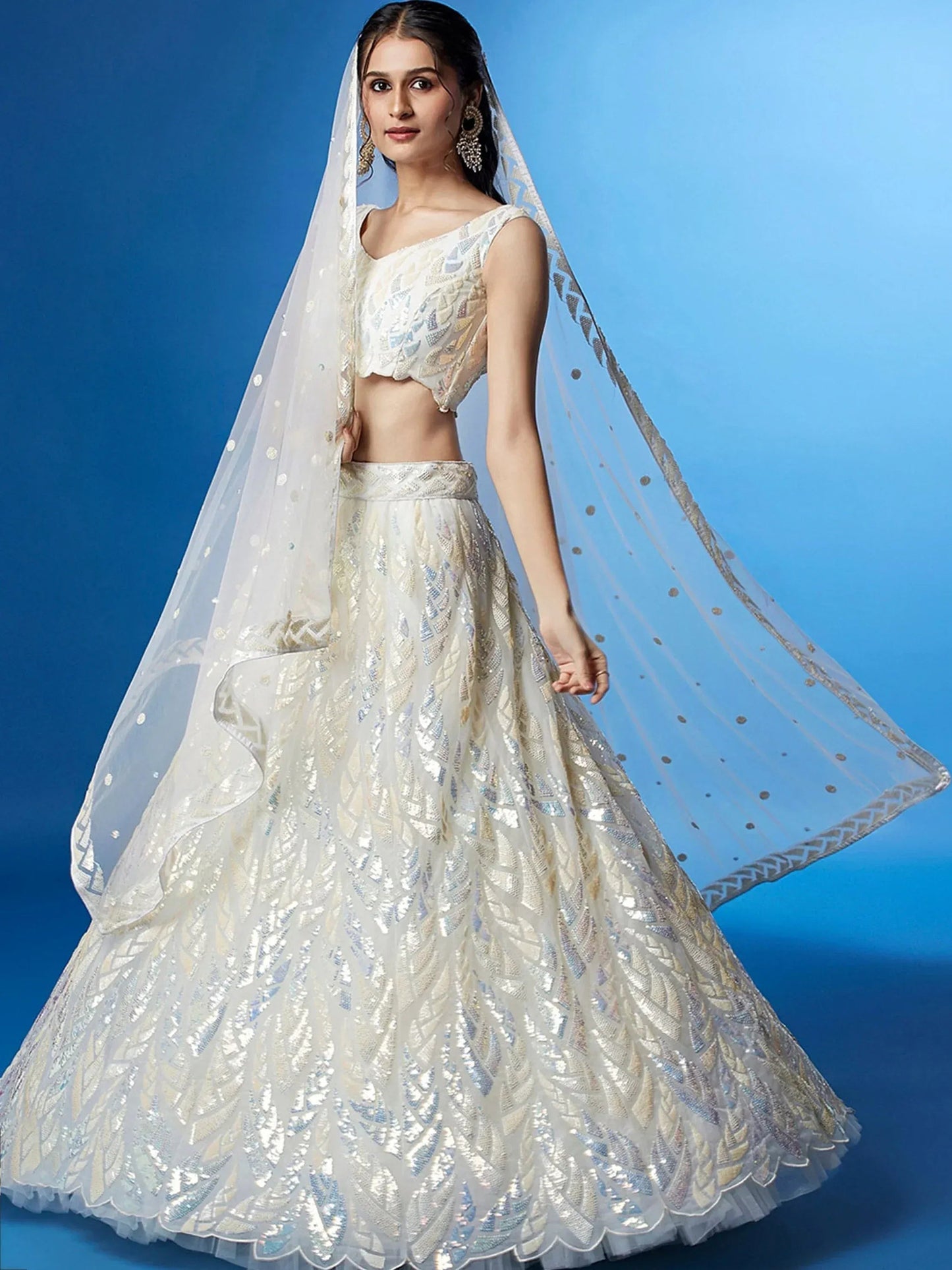 Tulsi Art Beautiful Off-White Sequins Net Engagement Wear Lehenga Choli