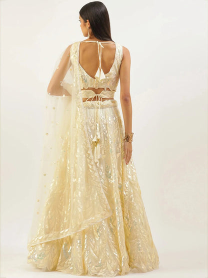 Tulsi Art Attractive Beige Sequins Net Wedding Wear Lehenga Choli With Dupatta