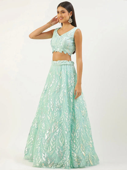 Tulsi Art Outstanding Sky Blue Sequins Net Lehenga Choli With Dupatta