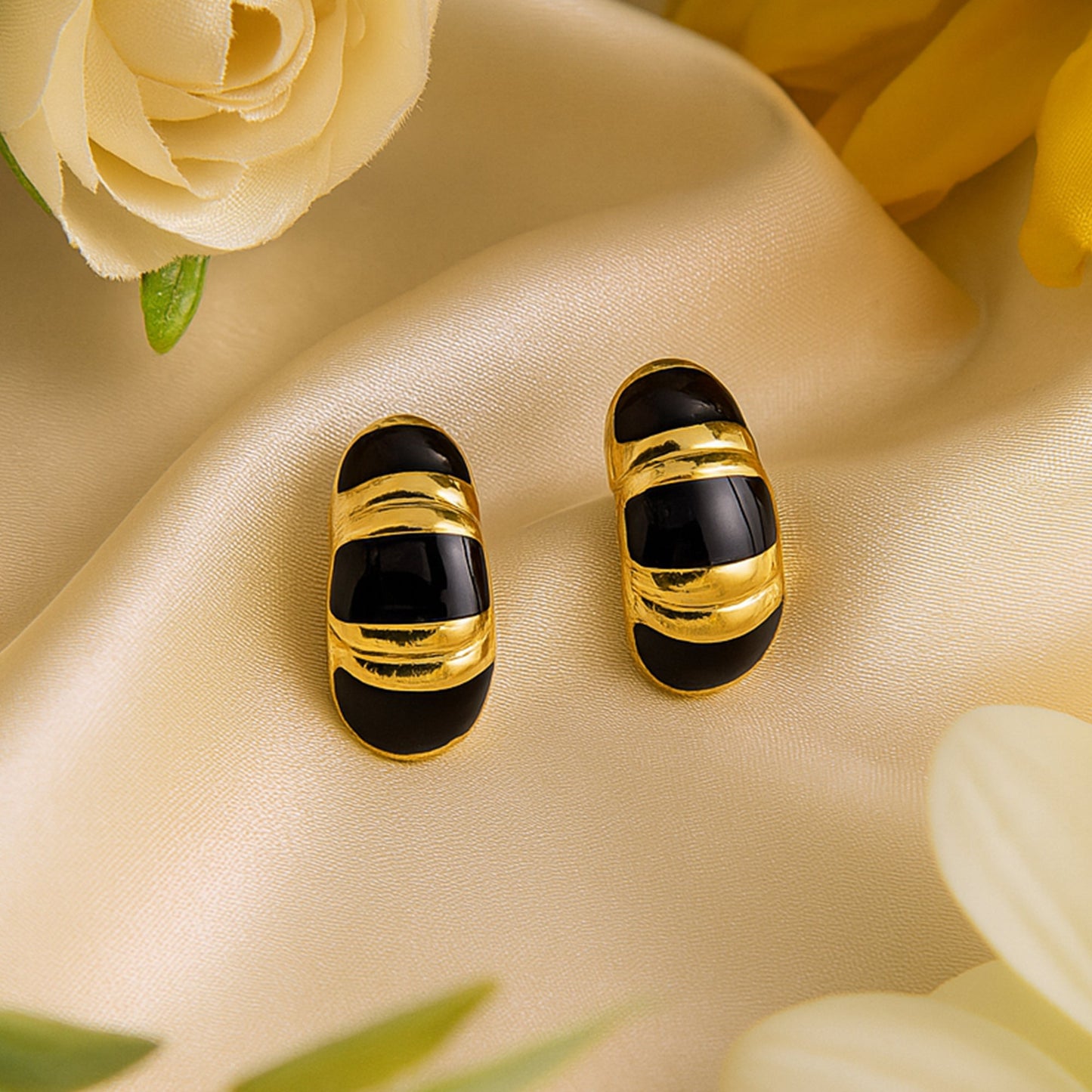 Black Enamel stud Earrings