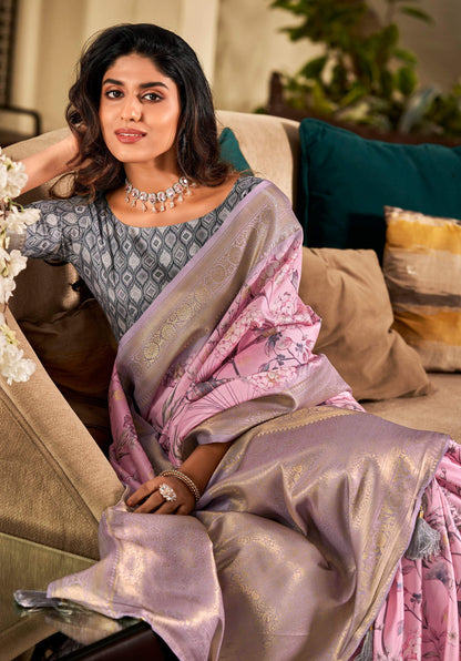 Anaita Lavender Designer Digital Printed Soft Silk Saree With Blouse