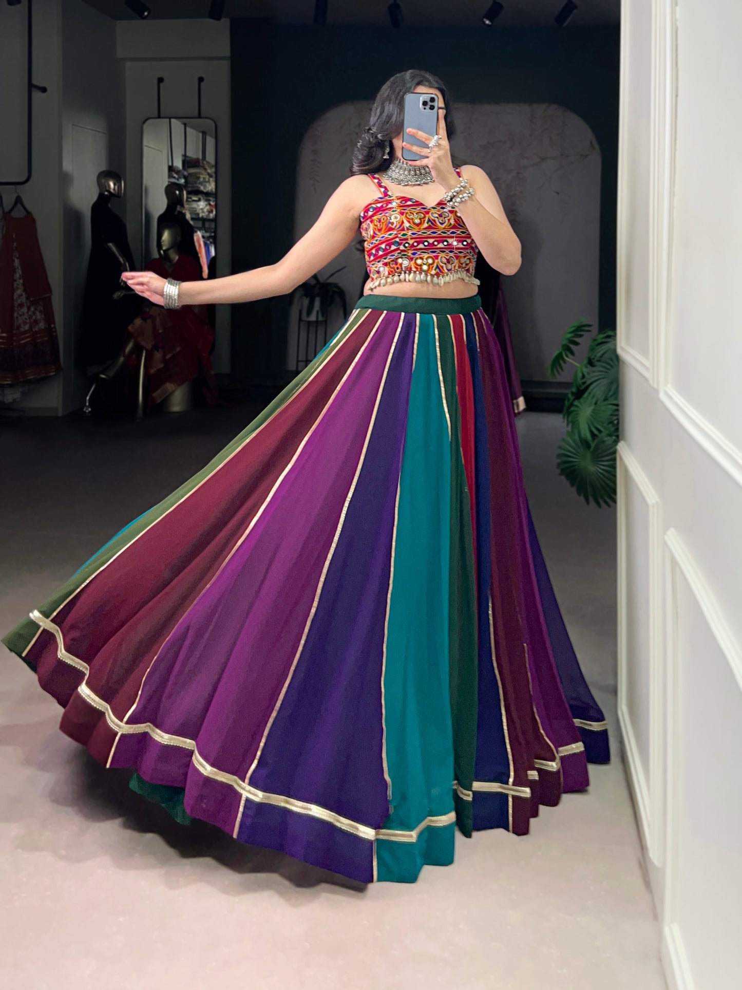 Lorenvalley Fashion Multicolor Georgette Lehenga With Gota Patti Border Detailing Lehenga Choli
