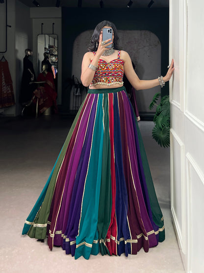 Lorenvalley Fashion Multicolor Georgette Lehenga With Gota Patti Border Detailing Lehenga Choli