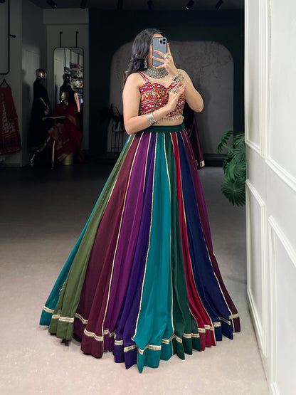 Lorenvalley Fashion Multicolor Georgette Lehenga With Gota Patti Border Detailing Lehenga Choli