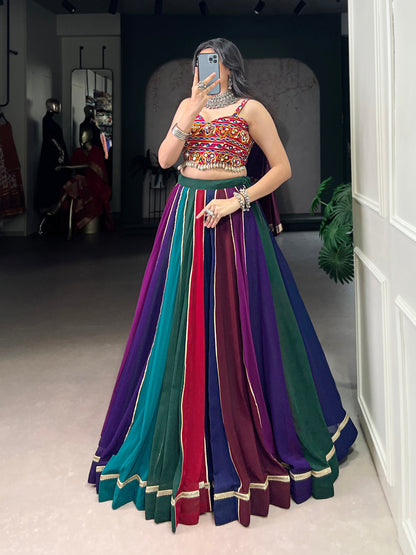 Lorenvalley Fashion Multicolor Georgette Lehenga With Gota Patti Border Detailing Lehenga Choli