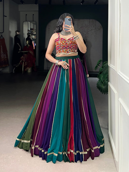 Lorenvalley Fashion Multicolor Georgette Lehenga With Gota Patti Border Detailing Lehenga Choli
