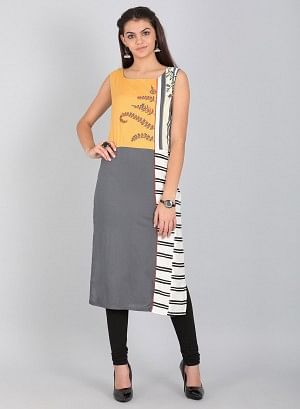 W for Woman Grey Round Neck Solid kurta