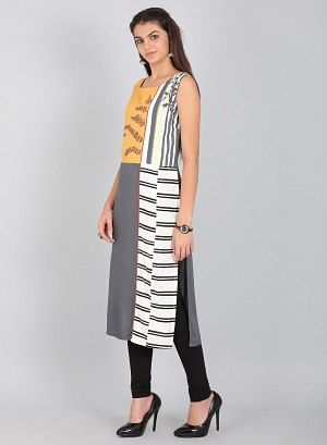 W for Woman Grey Round Neck Solid kurta