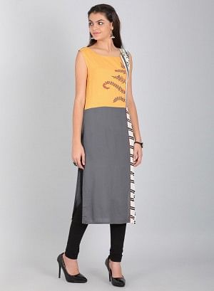 W for Woman Grey Round Neck Solid kurta