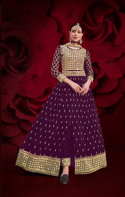 Anaita Purple Silk Anarkali Suit With Embroidery & Stone Work